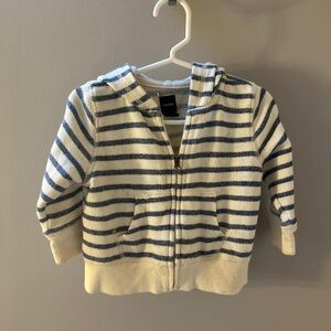 Baby Gap 12–8 month zip up hoodie. Cream and blue stripes.